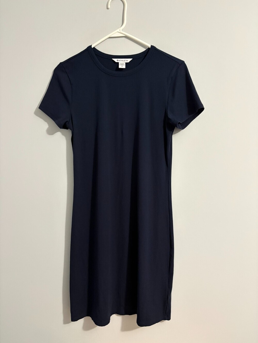 Athleta Signature Rib Tee Dress Medium Navy Blue Stretch Modal Comfort